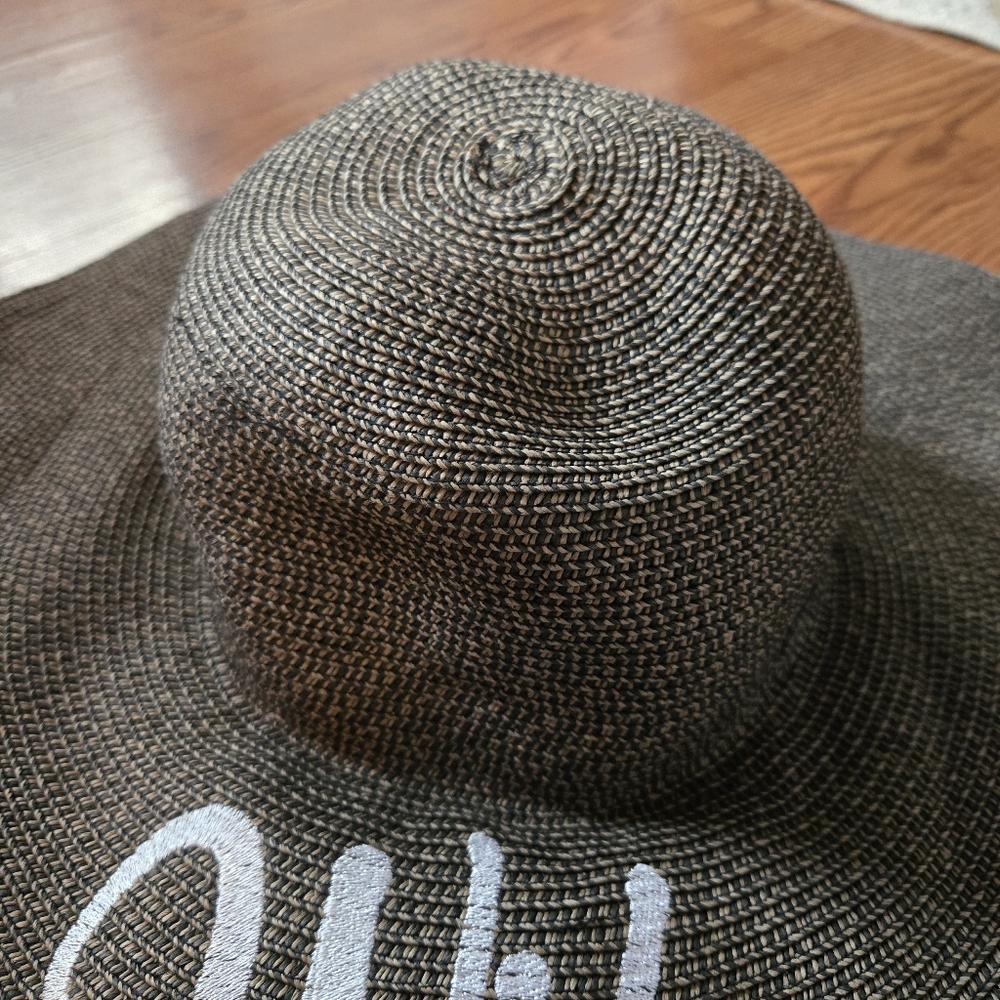 District Black Wifey Straw Hat Floppy Sun Hat Summer Beach Pool Swim Honeymoon - Picture 2 of 7